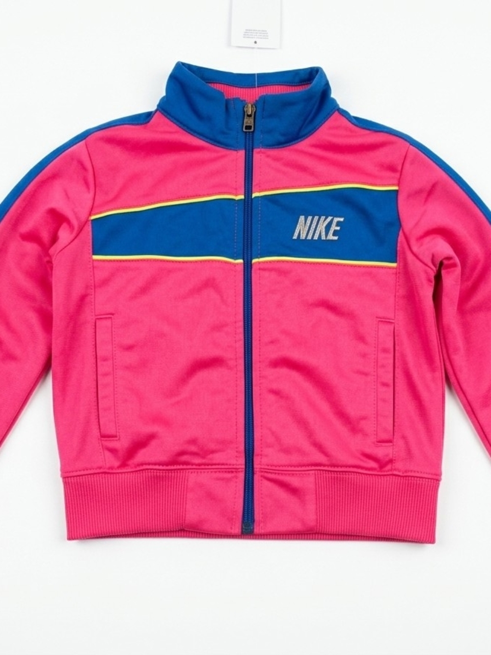 Nike Kids Pink and Blue Zip-Up Track Jacket with Yellow Trim